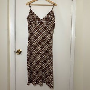 SHEIN Brown Plaid Midi Dress